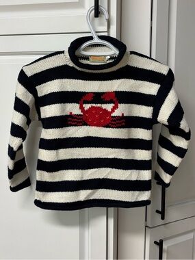 CLAVER Striped Crab Cotton Knit Roll Neck Sweater sz 7